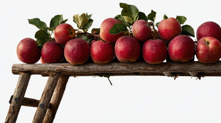 Orchard ladder isolated on white, ideal for fruit picking and farm brandingの素材
