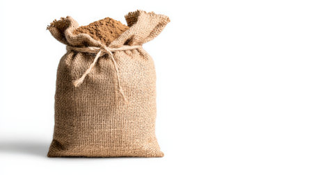 Sack of fertilizer isolated on white, ideal for gardening and agricultural brandingの素材