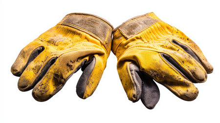 Pair of farming gloves isolated on white, perfect for garden and agricultural themesの素材