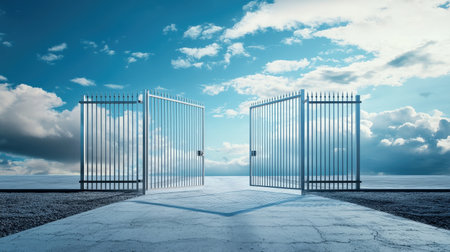 Metal farm gate isolated on white, ideal for rural and agricultural themesの素材