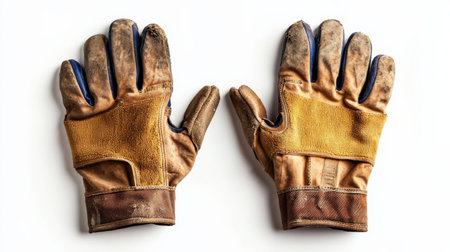 Pair of farming gloves isolated on white, perfect for garden and agricultural themesの素材