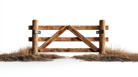Pig pen gate isolated on white, ideal for animal care and farm brandingの素材