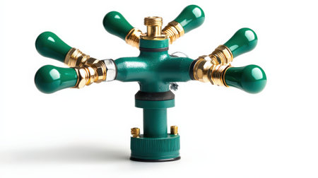 Sprinkler head isolated on white, ideal for garden and agriculture themesの素材