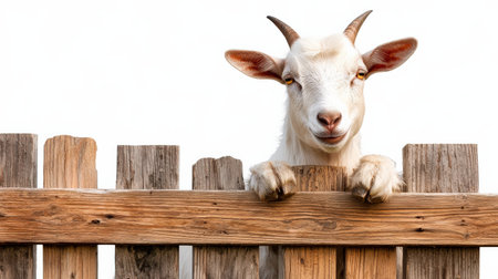 Wooden goat pen gate isolated on white, ideal for animal care brandingの素材