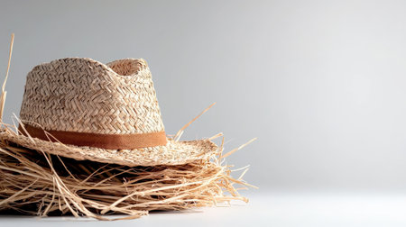 Straw hat isolated on white, ideal for rural and outdoor lifestyle visualsの素材