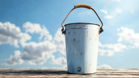 Vintage milk bucket isolated on white, ideal for dairy farm brandingの素材