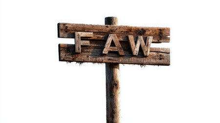 Wooden farm sign isolated on white, perfect for rustic and farm-themed brandingの素材