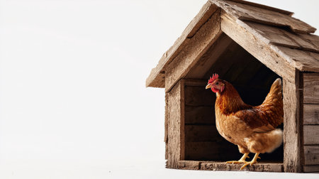 Wooden chicken coop isolated on white, ideal for farm animal and poultry visualsの素材