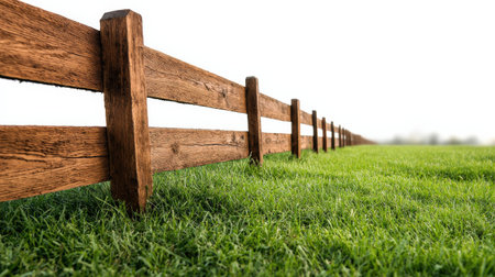 Wooden fence piece isolated on white, ideal for farm and garden brandingの素材