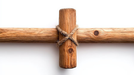 Wooden fence post isolated on white background, ideal for rural and farm brandingの素材