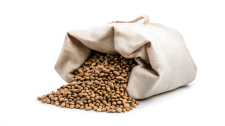 Feed bag isolated on white, ideal for livestock and farm-themed visualsの素材