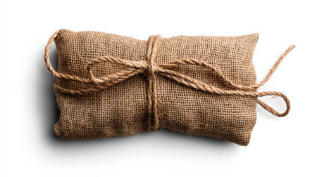 Grain sack isolated on white, ideal for farm produce and rural brandingの素材