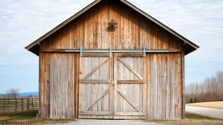 Rustic barn door isolated on white, perfect for rural lifestyle themesの素材
