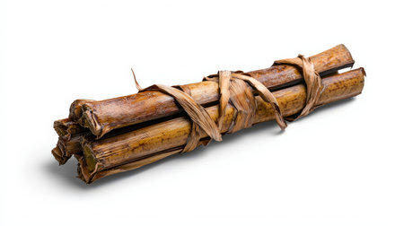 Stalk of sugar cane isolated on white, ideal for farm produce and food industry brandingの素材