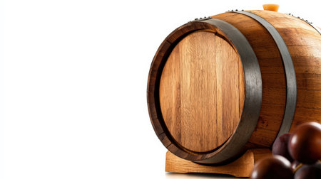Rustic wooden barrel isolated on white, ideal for vineyard and rustic lifestyle themesの素材