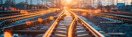 Railway tracks in the morning sunの素材