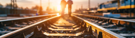 Railway tracks in the morning sunの素材