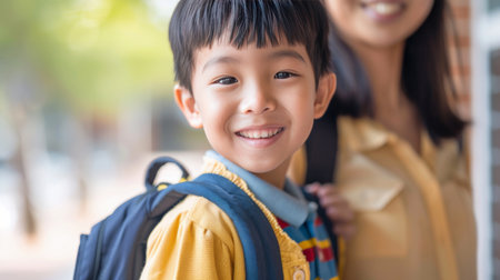 Portrait of a smiling African-American father and his little son in the parkの素材