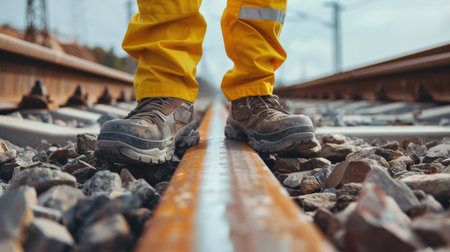 zheleznodorozhnye puti, shpaly, podoshvy botinok rabochegoの素材