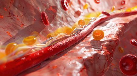 Red blood cells flowing through a vein.の素材