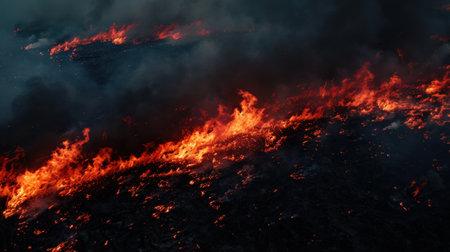 Big fire in the forest. The concept of a strong fire.の素材