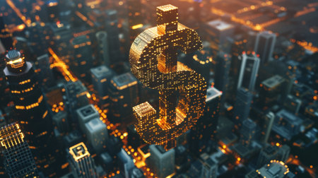 Dollar sign on the background of the city. 3d renderingの素材