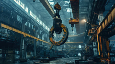 Heavy crane hook in a metallurgical plant. Industrial background.の素材