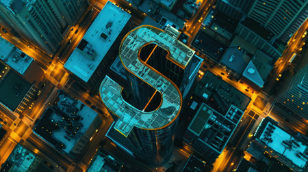 Dollar sign on a futuristic city background. 3d rendering.の素材