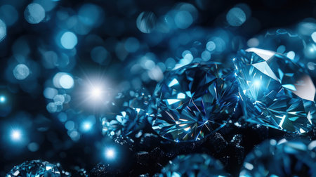 Diamonds on black background with bokeh effect. 3d renderingの素材