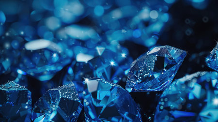 Macro shot of blue diamonds on black background. 3D renderingの素材