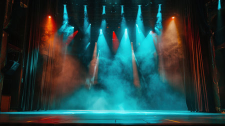 Stage Spotlight with Laser rays and smoke on stage. Stage Spotlight with Laser rays and smoke on stageの素材