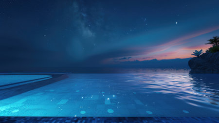 Swimming Pool with Stars and Milky Way. 3D Renderingの素材