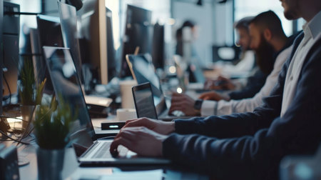 business people group working on laptop and tablet computer in modern bright office indoorの素材