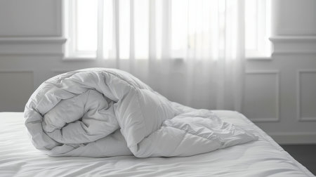 Close up of white blanket on bed in bedroom. 3D Renderingの素材