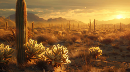 Saguaro National Park, Arizona, USA. 3D renderingの素材