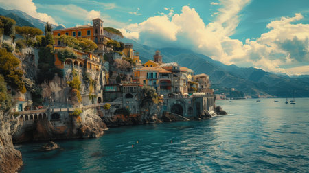 Panoramic view of the Amalfi coast, Italy.の素材