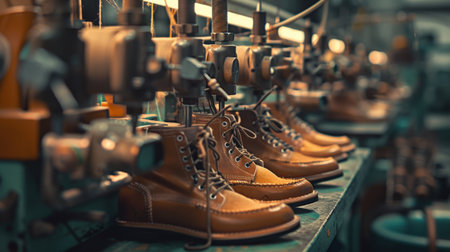 Vintage leather shoes in a shoe shop. Selective focus.の素材