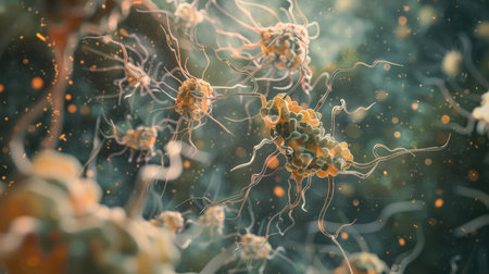 3d illustration of sperm and egg cell. Human egg cell close-up.の素材