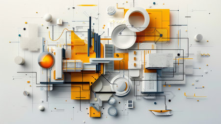 Abstract background with various technological elements. 3d rendering, 3d illustration.の素材