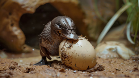 cute baby bird with egg in the nest. close-upの素材