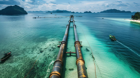 Aerial view of a pipe on a tropical island in Thailand.の素材