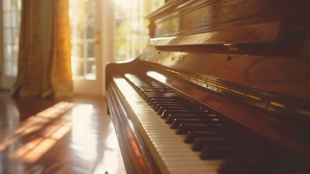 Piano in the room. Vintage style toned picture, shallow depth of fieldの素材