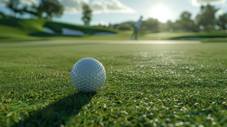 Golf ball on the green grass of golf course. 3d renderingの素材