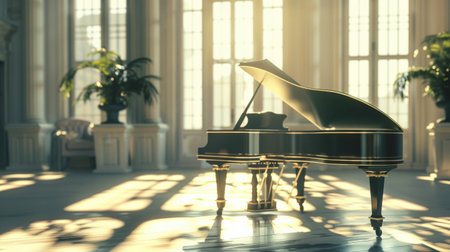 Grand piano in the room. 3D rendering. Toned image.の素材