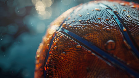 Basketball ball in the rain. Close-up. Selective focus.の素材