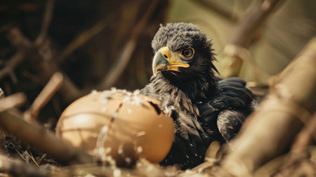 Bald Eagle, Aquila chrysaetos, in a nest with eggsの素材