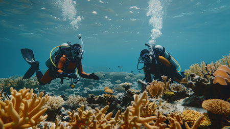 Underwater scuba diving on a coral reef in the Red Seaの素材
