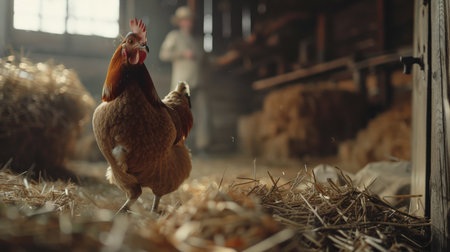 Cute chicken on the farm. Selective focus. nature.の素材
