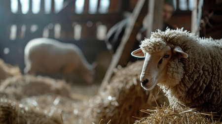 Sheep in the barn. Selective focus. Shallow depth of fieldの素材