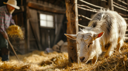 Portrait of a white goat in the barn on the farm.の素材